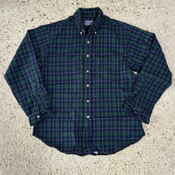 Pendleton Men's XL Vintage 70s Wool Plaid Button-Up Shirt Green - Picture 1 of 4